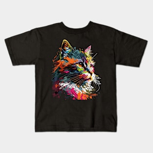 Colorful Art Cat Gift Retro Vintage Funny Cat Kids T-Shirt